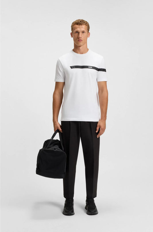 STRETCH-COTTON T-SHIRT WITH STRIPE AND LOGO