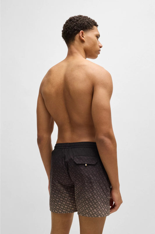 LOGO-BADGE SWIM SHORTS WITH DEGRADE MONOGRAM PRINT