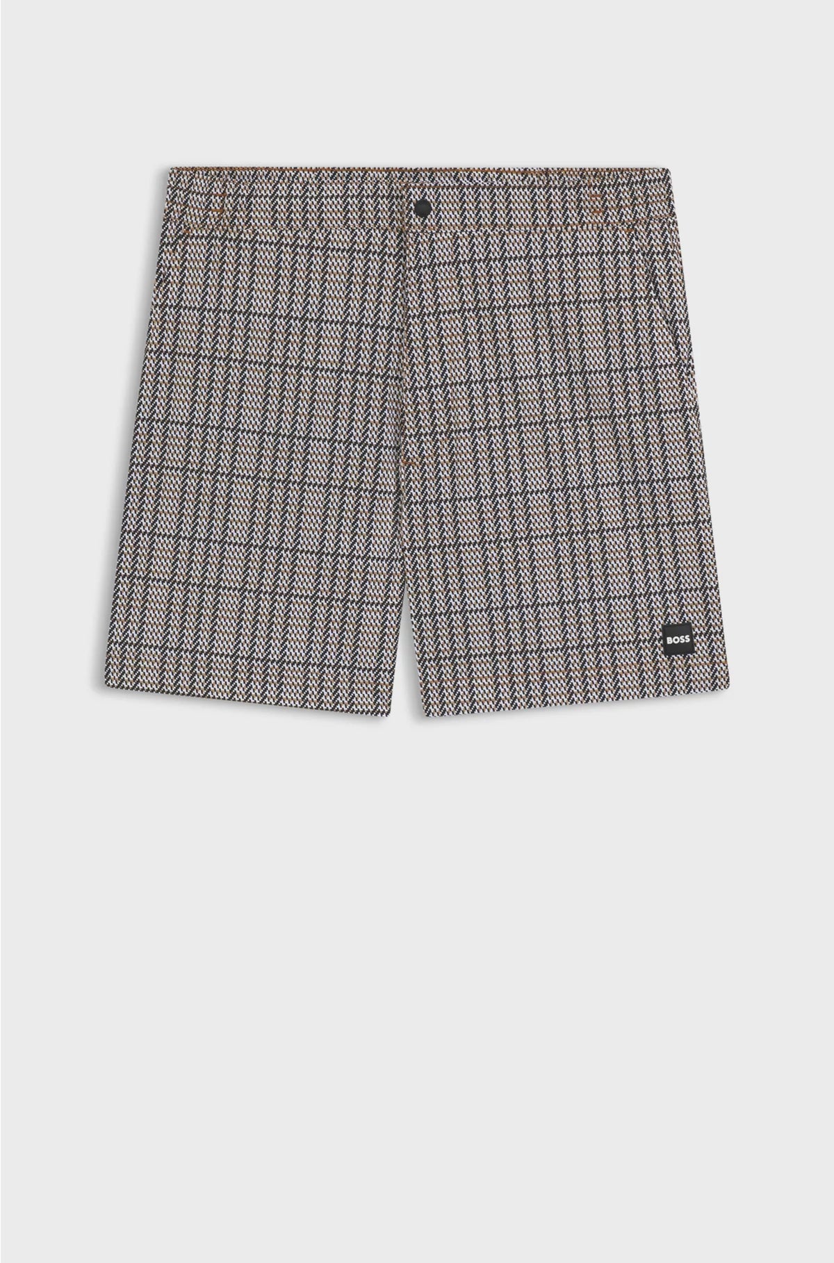 MICRO-PRINT SWIM SHORTS WITH LOGO BADGE