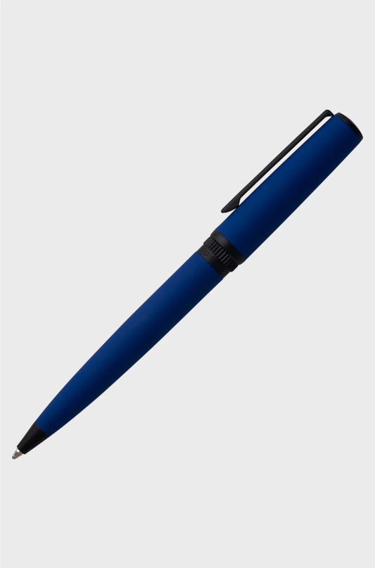 BALLPOINT PEN WITH BLUE RUBBERISED FINISH AND LOGO RING