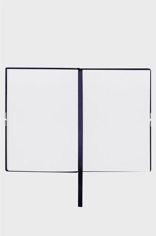 A6 NOTEBOOK IN NAVY FAUX LEATHER WITH ELASTICATED BAND