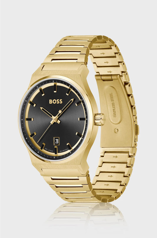BLACK-DIAL WATCH WITH GOLD-TONE LINK BRACELET