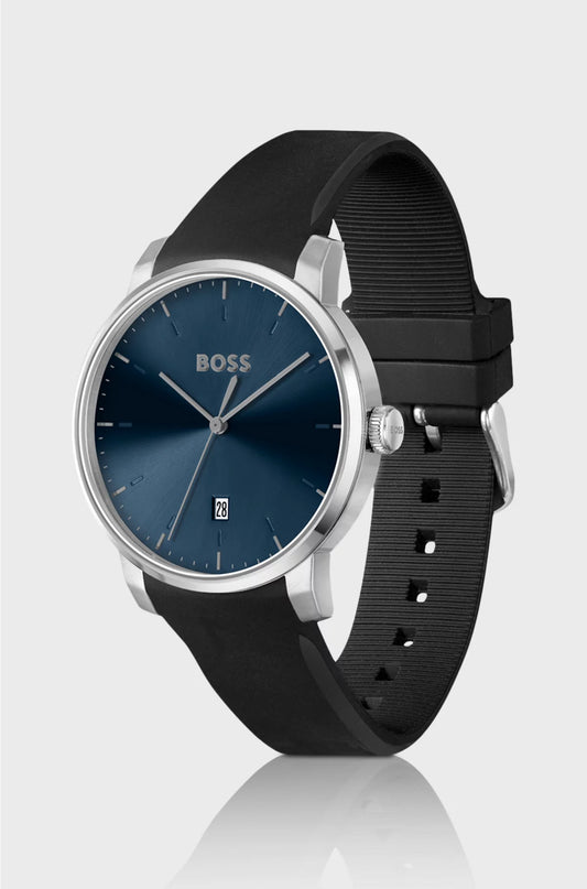SILICONE-STRAP WATCH WITH BLUE DIAL