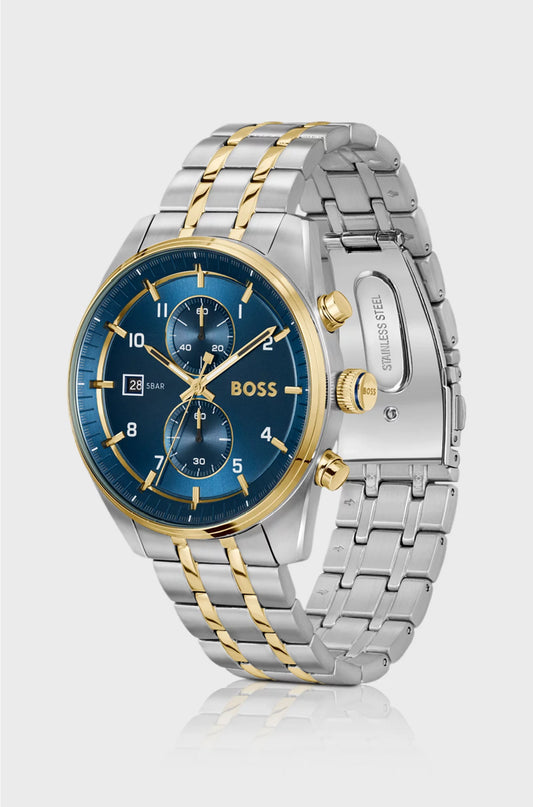 TWO-TONE CHRONOGRAPH WATCH WITH BLUE DIAL