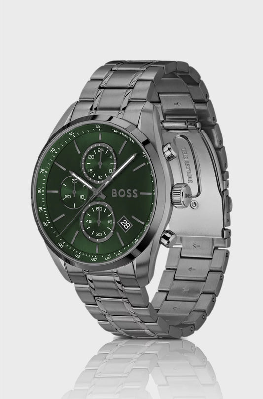 GRAND PRIX 44 GREY-PLATED CHRONOGRAPH WATCH WITH GREEN DIAL