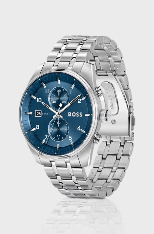 SKYTRAVELLER BLUE-DIAL CHRONOGRAPH WATCH WITH STEEL BRACELET
