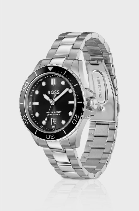 TROPER SPORT BLACK-DIAL WATCH WITH STEEL BRACELET