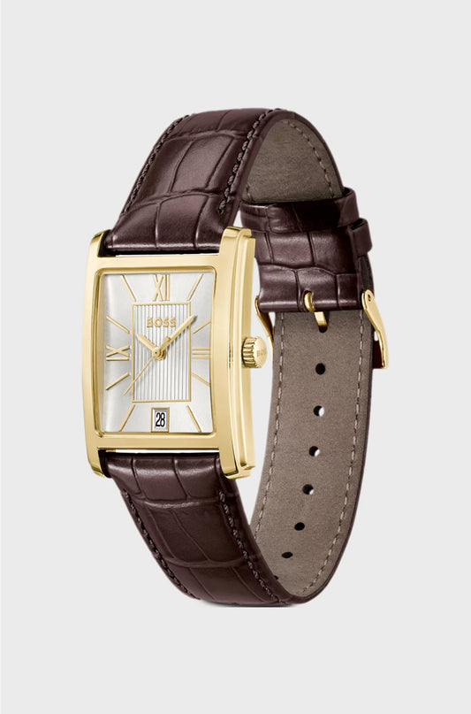 LEATHER-STRAP WATCH WITH SILVER-WHITE DIAL