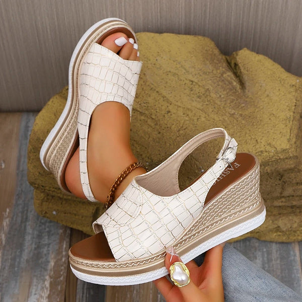🔥BEST SELLER🔥Buckle Strap Wedge Heel Sandals for Women Summer 2025 Plaid Pattern Platform Sandals Woman Thick Bottom Anti Slip Beach Shoes