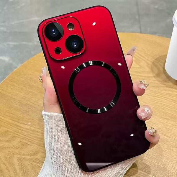 Guppy Compatible with iPhone 14 Pro Max Case Magnetic, with Full Camera Lens Protector [Compatible with MagSafe] Scratch Resistant Gradient Glass Back Cover Phone Case-Red