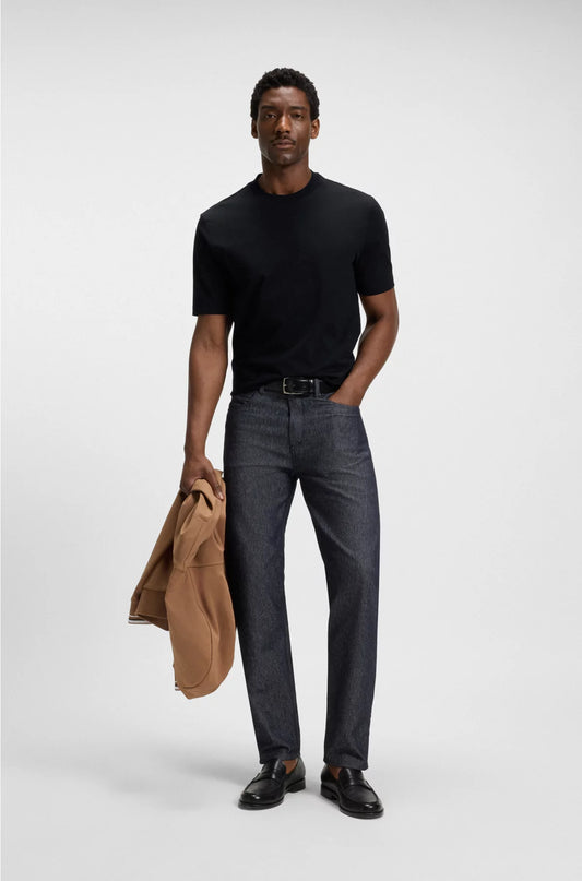 REGULAR-FIT T-SHIRT IN COTTON JERSEY WITH RIBBED COLLAR