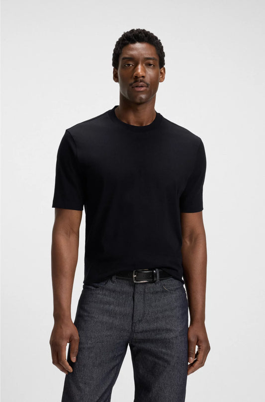 REGULAR-FIT T-SHIRT IN COTTON JERSEY WITH RIBBED COLLAR