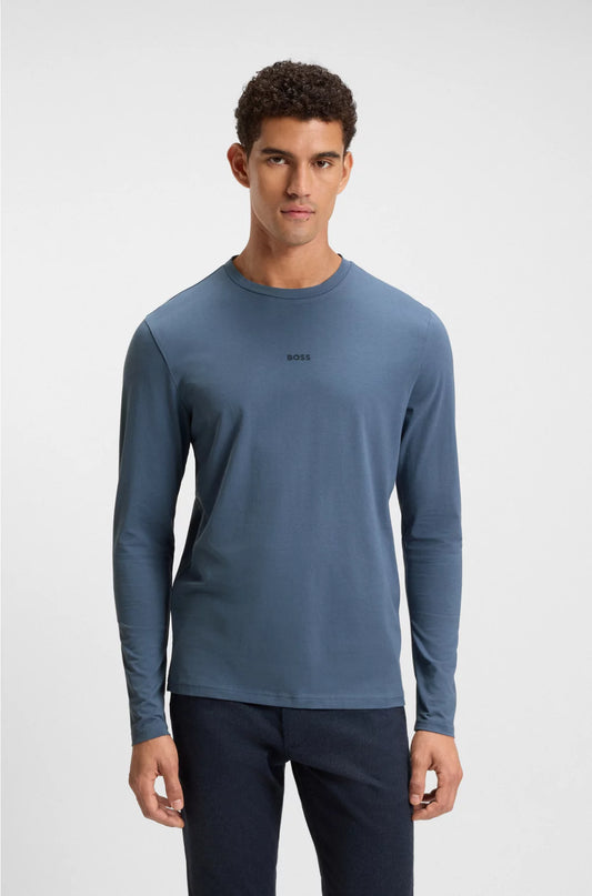LONG-SLEEVED T-SHIRT IN STRETCH COTTON WITH LOGO PRINT