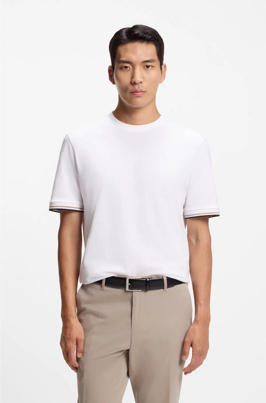 COTTON-JERSEY T-SHIRT WITH SIGNATURE-STRIPE CUFFS