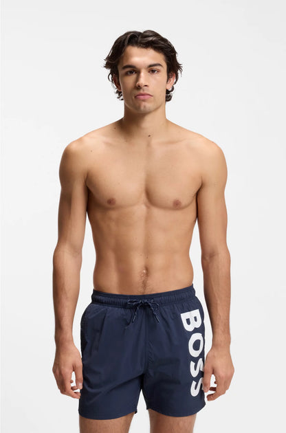 SWIM SHORTS WITH VERTICAL LOGO PRINT