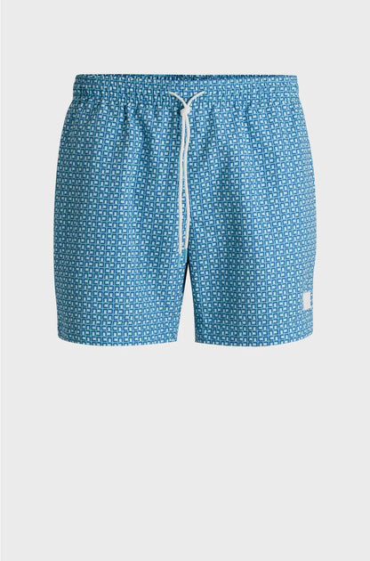 PRINTED SWIM SHORTS WITH LOGO BADGE