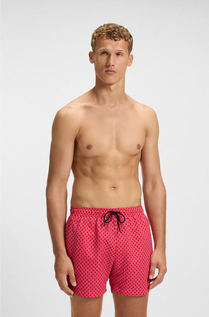 PRINTED SWIM SHORTS WITH LOGO BADGE