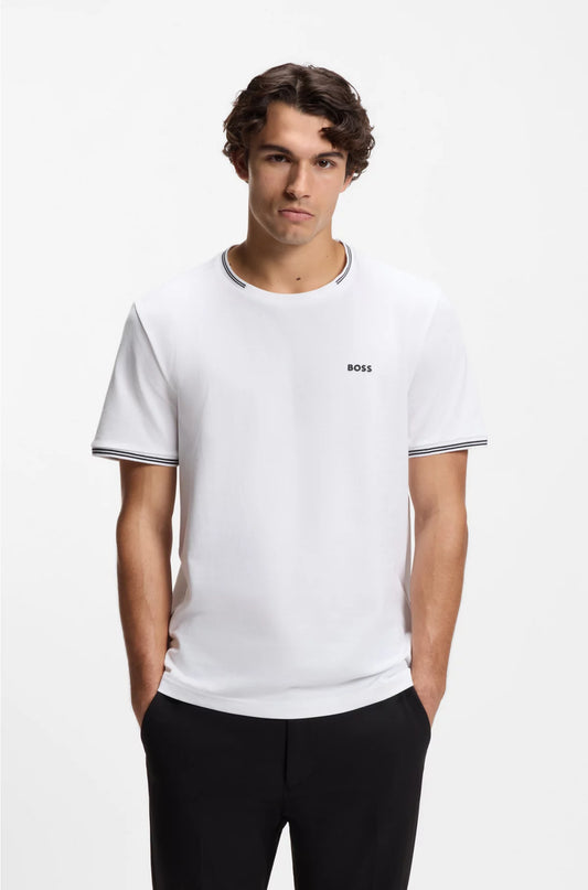 STRETCH-COTTON T-SHIRT WITH STRIPES AND LOGO