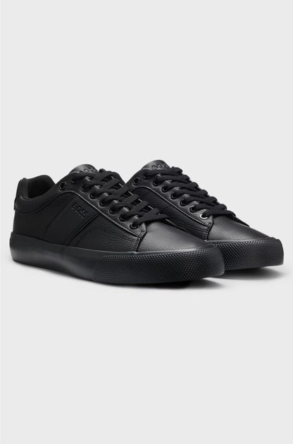 FAUX-LEATHER TRAINERS WITH PLAIN AND GRAINED TEXTURES
