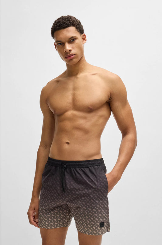 LOGO-BADGE SWIM SHORTS WITH DEGRADE MONOGRAM PRINT