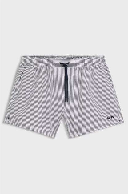 SWIM SHORTS IN SEERSUCKER FABRIC WITH EMBROIDERED LOGO