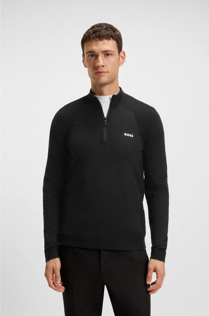 COTTON-BLEND SWEATER WITH QUARTER ZIP AND BODY-MAPPING