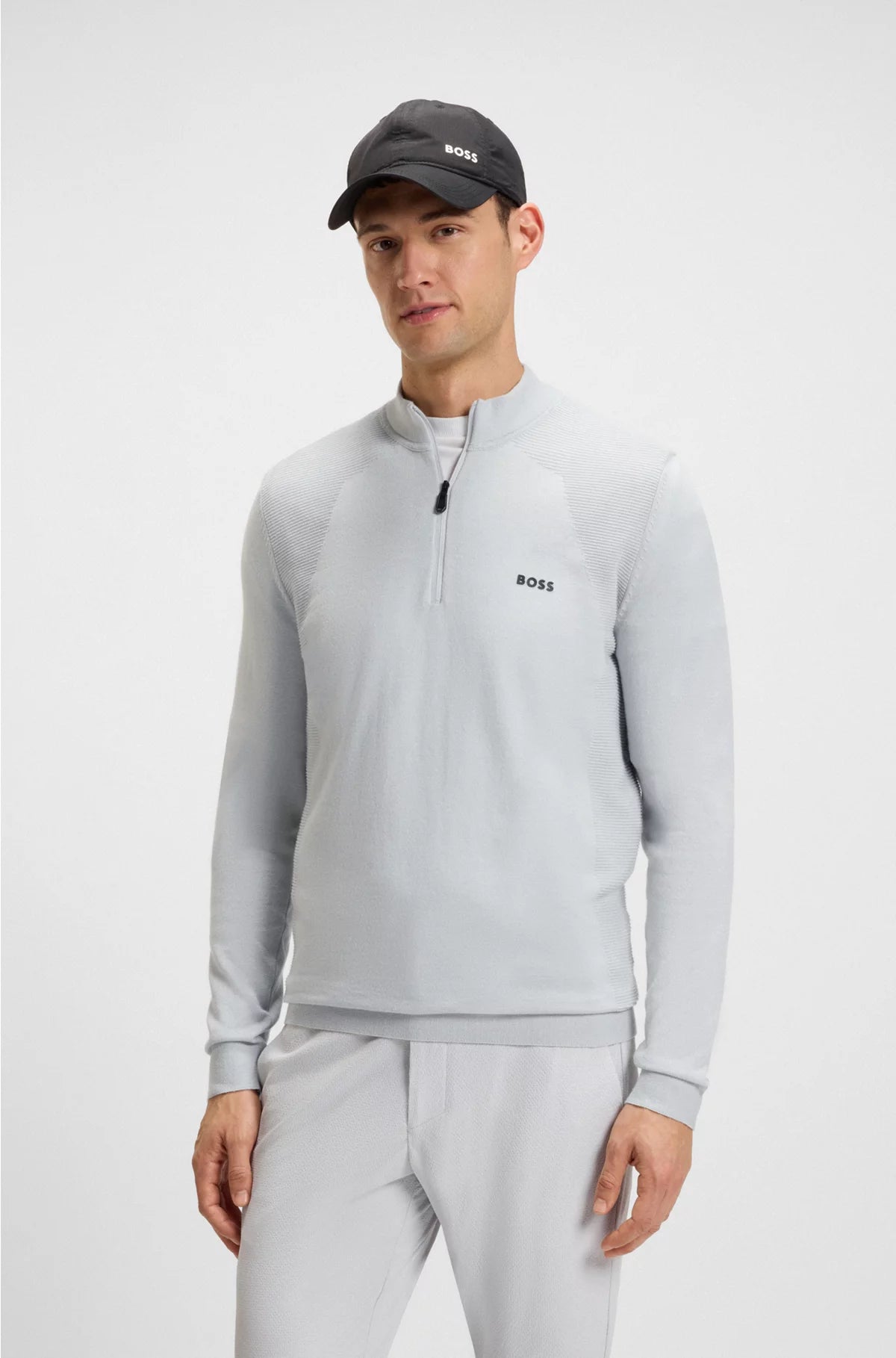 COTTON-BLEND SWEATER WITH QUARTER ZIP AND BODY-MAPPING