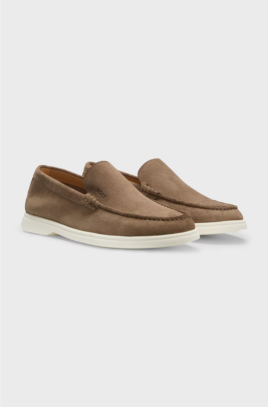 SUEDE LOAFERS WITH DEBOSSED LOGO