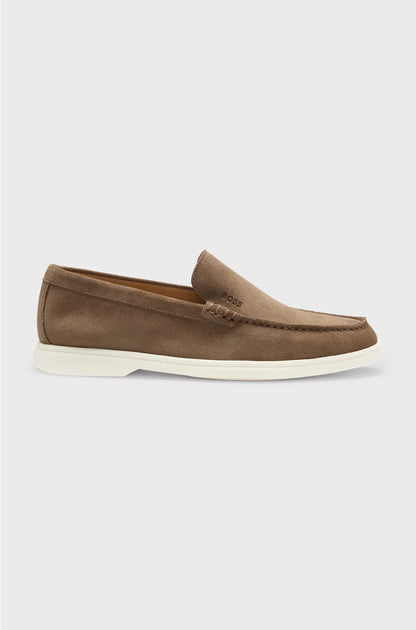 SUEDE LOAFERS WITH DEBOSSED LOGO