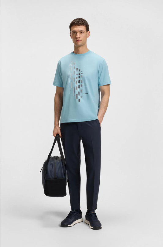 STRETCH-COTTON T-SHIRT WITH GEOMETRIC PRINT