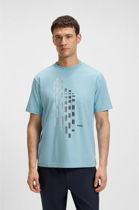 STRETCH-COTTON T-SHIRT WITH GEOMETRIC PRINT
