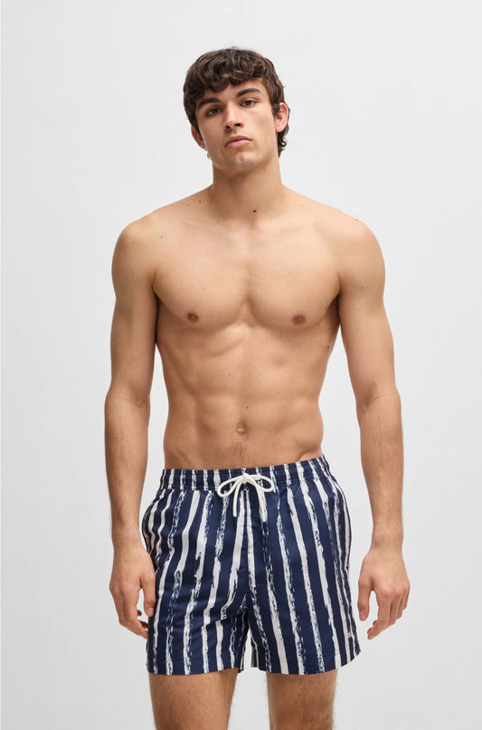 PRINTED SWIM SHORTS WITH LOGO DETAIL