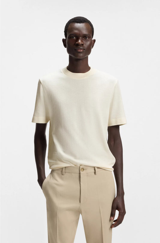 COTTON-SILK T-SHIRT WITH PRINCE OF WALES CHECK