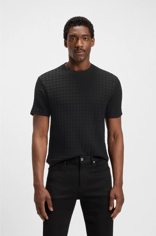 HOUNDSTOOTH-PATTERNED T-SHIRT IN MERCERISED COTTON