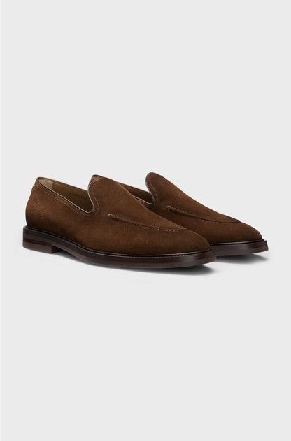 SUEDE LOAFERS WITH LEATHER PIPING
