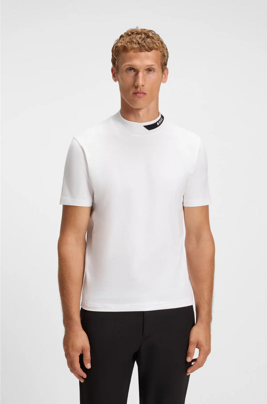 STRETCH-COTTON T-SHIRT WITH LOGO COLLAR