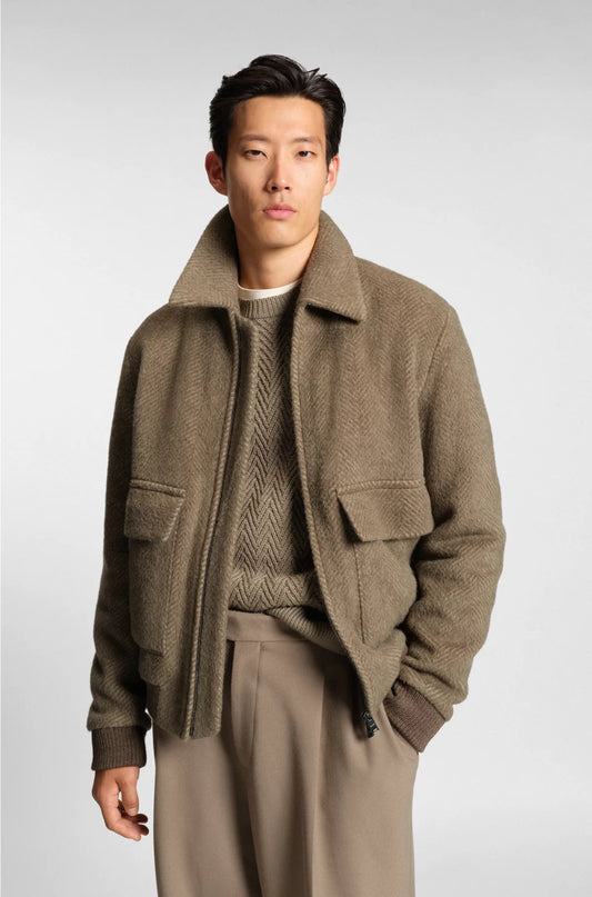 RELAXED-FIT JACKET IN A HERRINGBONE-PATTERNED ALPACA BLEND