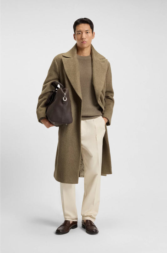 DOUBLE-BREASTED COAT IN A HERRINGBONE ALPACA BLEND