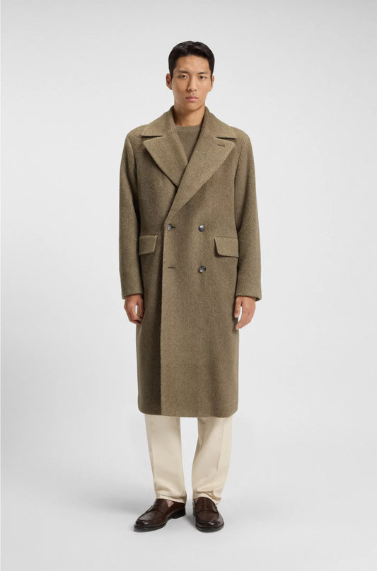 DOUBLE-BREASTED COAT IN A HERRINGBONE ALPACA BLEND