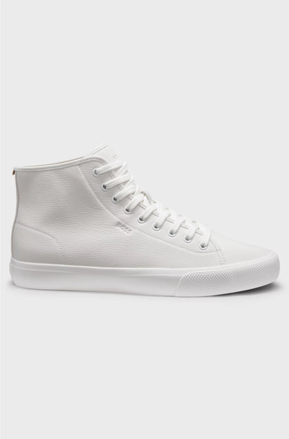 FAUX-LEATHER HIGH-TOP TRAINERS WITH GRAINED TEXTURE