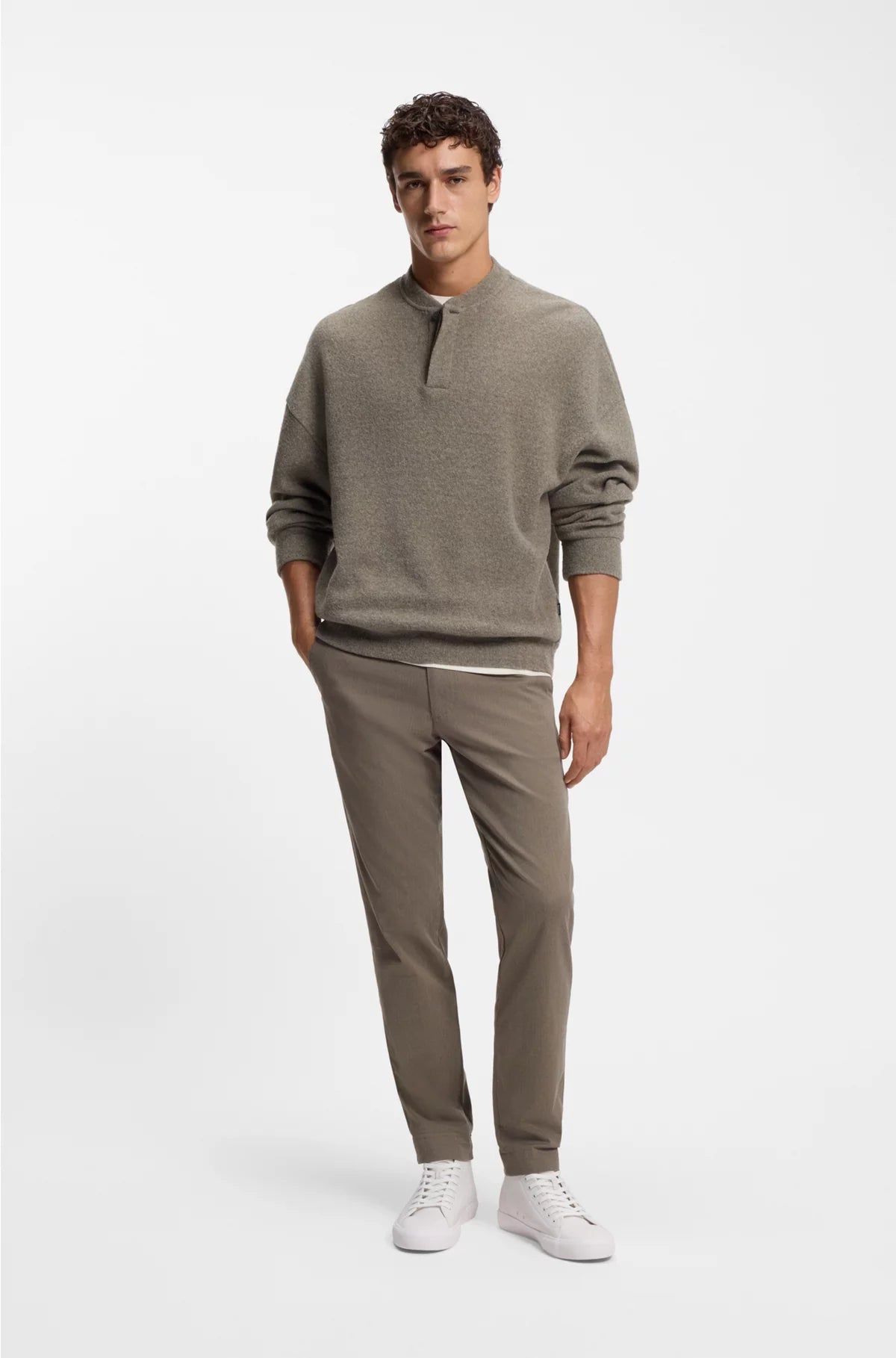 FAUX-LEATHER HIGH-TOP TRAINERS WITH GRAINED TEXTURE