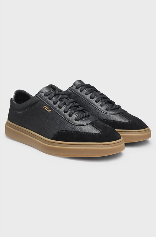 GRAINED-LEATHER TRAINERS WITH CONTRAST BACKTAB