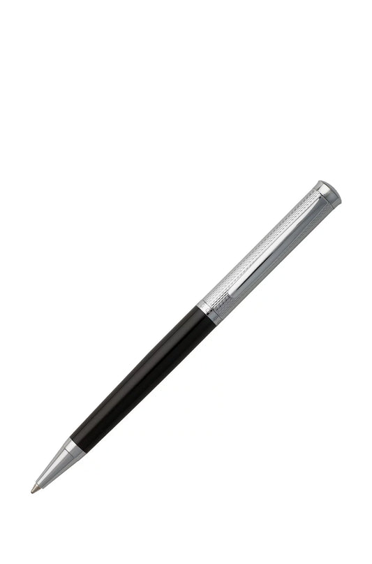 BALLPOINT PEN WITH ENGRAVED CHROME AND MATTE-BLACK LACQUER FINISHES