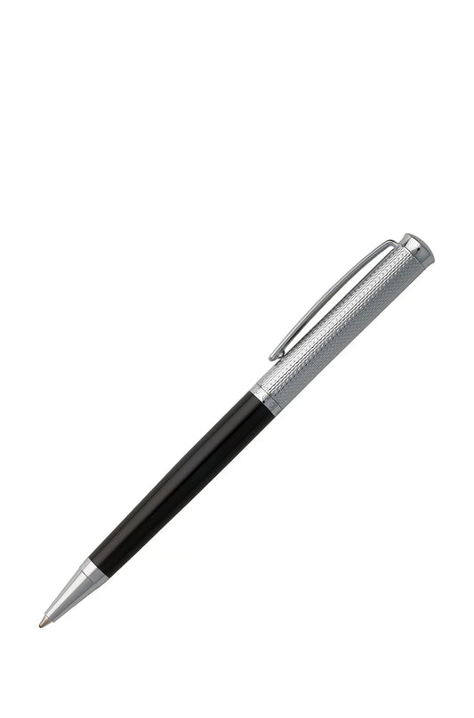 BALLPOINT PEN WITH ENGRAVED CHROME AND MATTE-BLACK LACQUER FINISHES