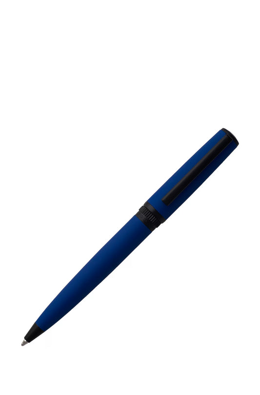 BALLPOINT PEN WITH BLUE RUBBERISED FINISH AND LOGO RING