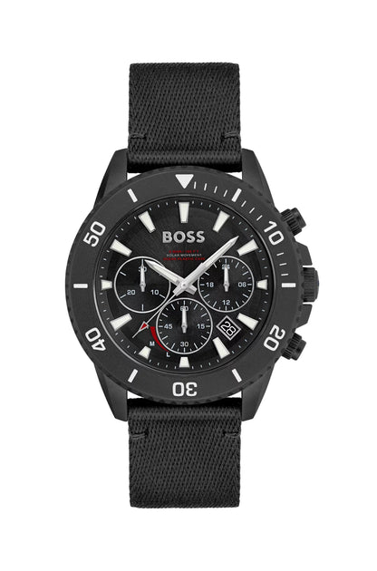 BLACK-DIAL CHRONOGRAPH WATCH WITH FABRIC STRAP