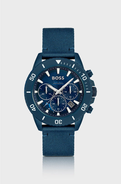 BLUE-DIAL CHRONOGRAPH WATCH WITH FABRIC STRAP