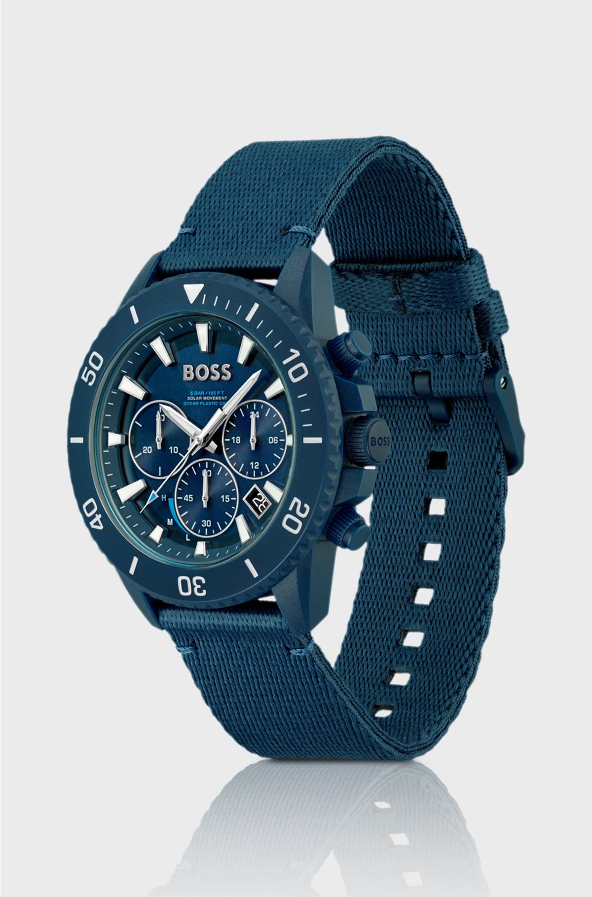 BLUE-DIAL CHRONOGRAPH WATCH WITH FABRIC STRAP