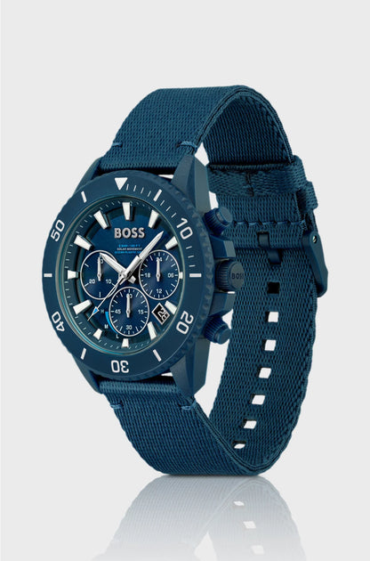BLUE-DIAL CHRONOGRAPH WATCH WITH FABRIC STRAP