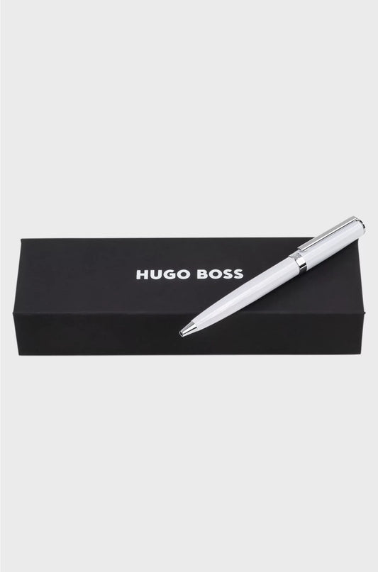 BALLPOINT PEN IN GLOSSY-WHITE LACQUER WITH LOGO RING